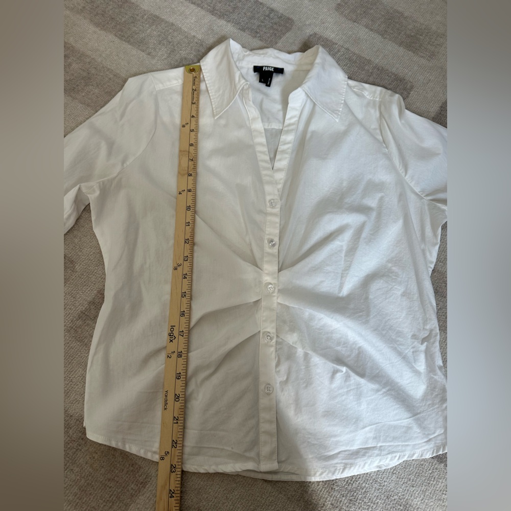 PAIGE Women’s Alera Pleated Button Down Shirt in White (Size L) - Picture 9 of 11